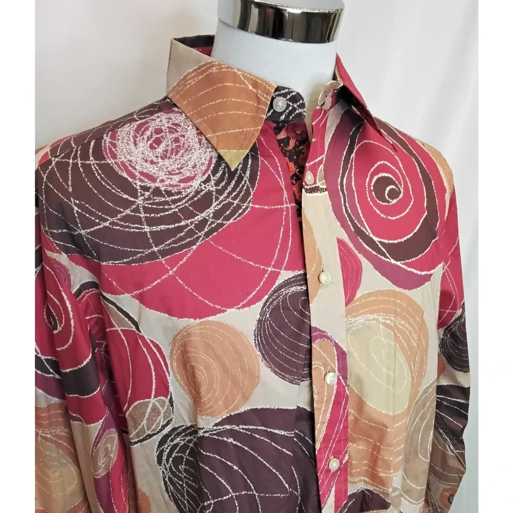 Robert Graham Button -Up Shirt Men's XL 100% Cotton Red Circular Print #Z5784